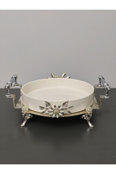 PARILTI HOME COLLECTİON وعاء فرن فاخر مقطوع بالليزر خصيصًا مع تفاصيل فضية مزخرفة