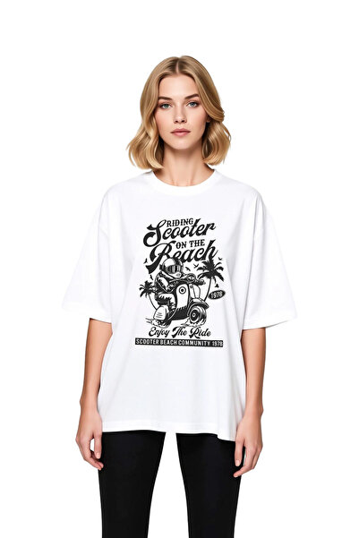 PayBuy Women's Oversize T-Shirt Scooter Seaside Printed Retro Style Letter Pa...