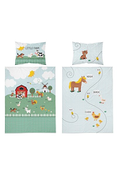 Detexpol Lenjerie de pat pentru bebeluși 90x120 Tractor Fermă BUMBAC