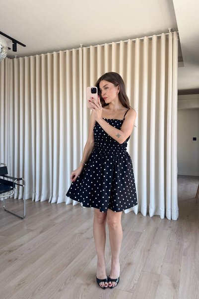 Sue Store Black and White Polka Dot Dress with Gipeli Front and Straps