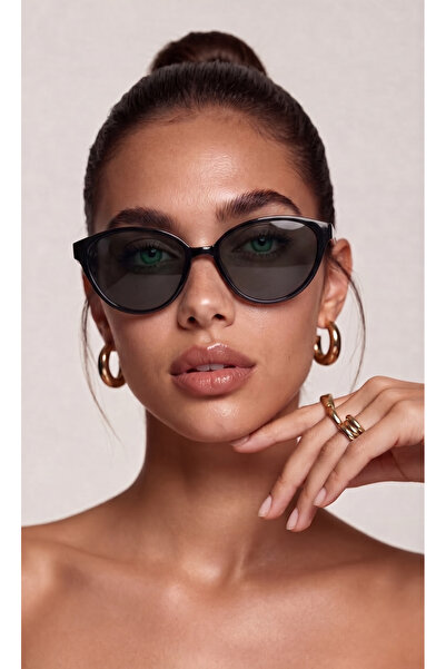 Y-LONDON EXCLUSİVE Nox Black Cat Eye Women's Sunglasses Black Glass