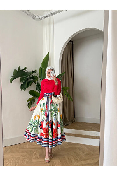 MODA S&S BZLİNE Sulu boya desenli etek gömlek takım