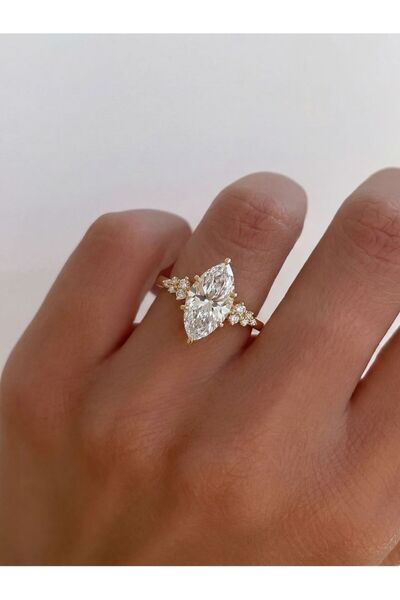 Choice1 7 Golden 925 Sterling Silver Elegant Classic Lace Marquise Zircon Rin...