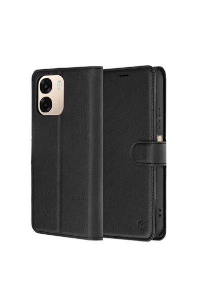 Techsuit Husă pentru OPPO A6x 4G, tip portofel din piele, negru - negru