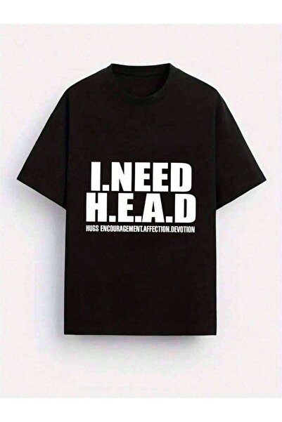 NOURAM Men Oversized Heavyweight-Shirt Black With I NEED Mental Awareness Pri...