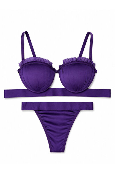 GLAM UNDERWEAR Kadın Dolgulu Destekli Fırfır Detaylı Sütyen Külot Takımı