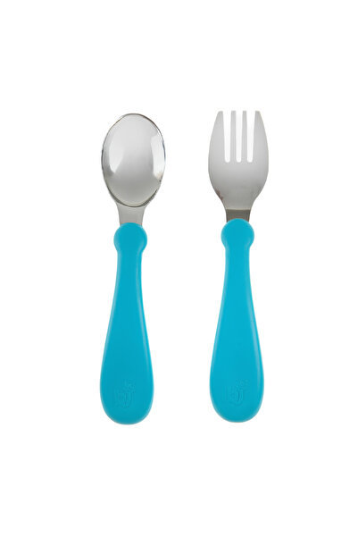 Babyjem Stainless Steel Fork Spoon Set Soft Blue