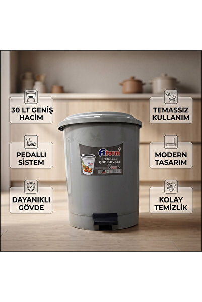 aform plastik Aform 30 Litre Pedallı Temassız Plastik Çöp Kovası | Hijyenik K...