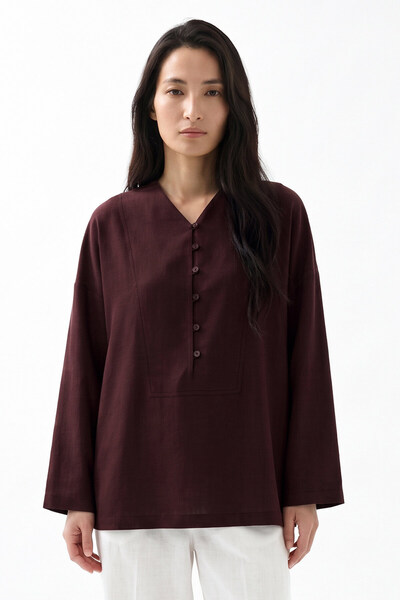 Hooopstore V Yaka Oversize Burganya Bluz