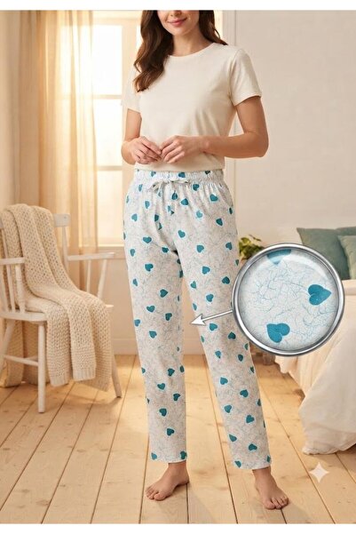 Serena Pantaloni de pijama de dama GRI cu INIMI BLUE