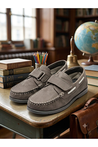 nuh kids Pantofi mocasin pentru băieți, din piele naturală, gri, ortopedici, ...