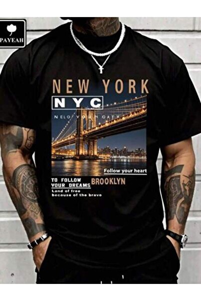 4CR Casual Streetwear, New York Brooklyn Street View, Fashionable T-Shirts,Me...