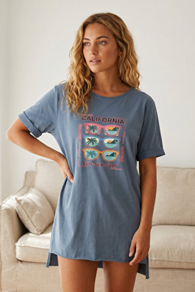 OEM Tricou de damă supradimensionat din bumbac cu imprimeu California, TG-38