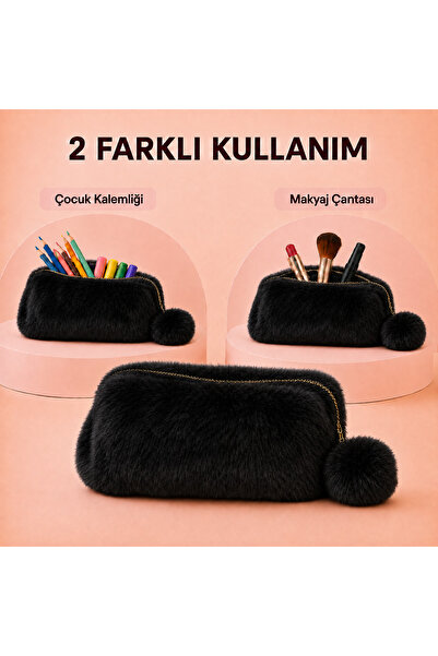 Heribom Peluş Kadın Makyaj Çantası & Çocuk Okul Kalemliği