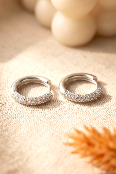 Elika Silver 925 Ayar Gümüş Zirkon Taşlı Halka Küpe