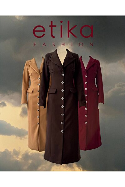 Clothes Fast Women's Brown Long Cashmere Jacket with Collar, Buttons, Pockets...