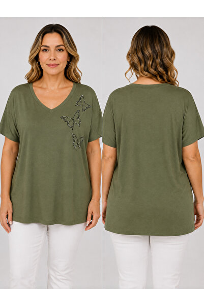 ENGIN Women's Viscose Combed Cotton Stone Detailed Blouse T-Shirt