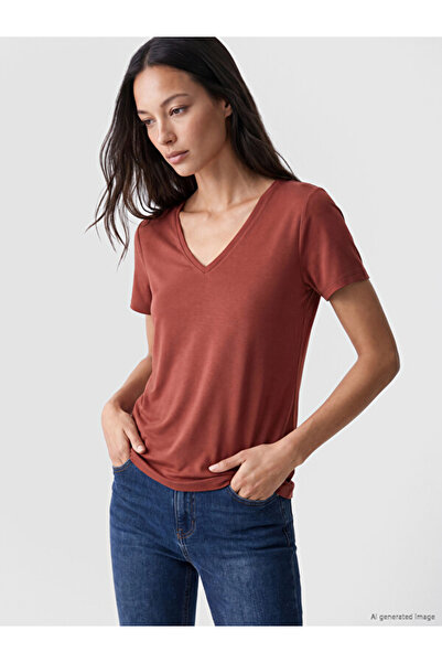 LC Waikiki Esvab • Modern & Distinctive V Planting Modal Blend Women's T-Shirt