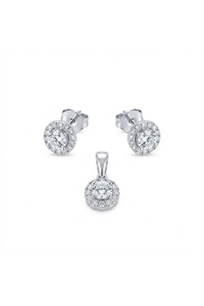 PIETRICELE Round Zirconia Set, 925 Silver Rhodium Plated