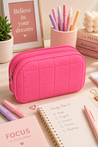 Generic Brand Penar din Silicon Fucsia pentru Școală, Rezistent, Compartiment...