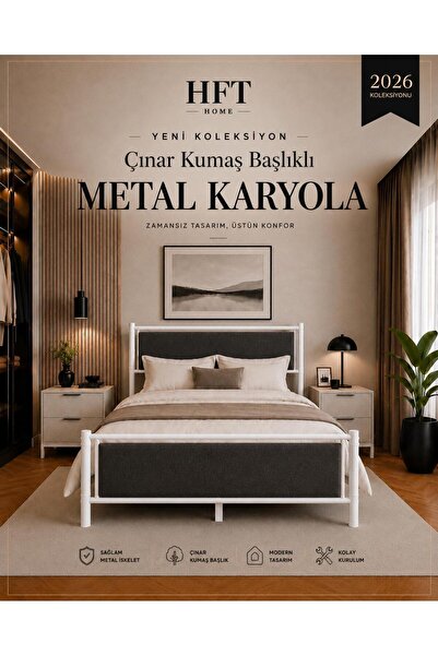 HFT HOME Metal Karyola, ÇINAR XL Kumaş Başlıklı Metal Karyola Renk seçenekli,...