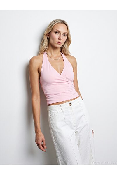 Dilvin 21268 Halter Top-Toz Pembe
