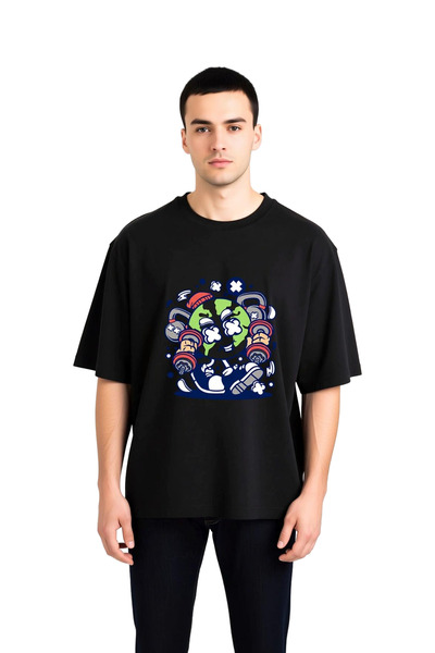 PayBuy Men's Oversize Graphic T-Shirt World Character Dumbbell Training Print...