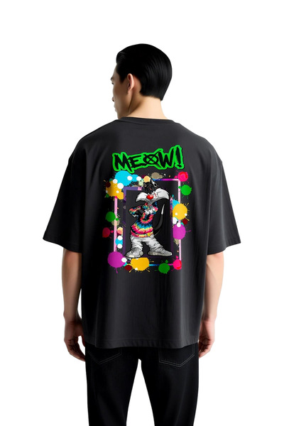 PayBuy Tricou supradimensionat pentru bărbați cu imprimeu Retro Cat Meow Design