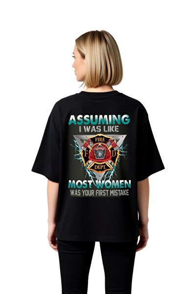 PayBuy Women's Firefighter Force Printed Oversize T-Shirt
