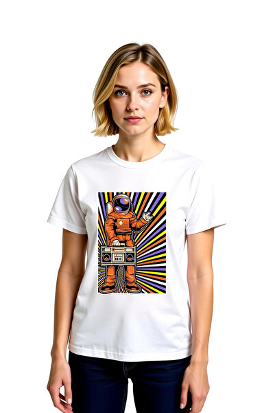 PayBuy Women's Astronaut Boom Box Peace Sign Printed Casual T-Shirt 100% Cott...