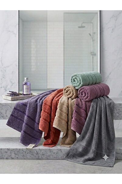 İz Home Luxury Asorti 6lı Banyo Havlu Seti | 100x150 CM | Ultra Emici | %100 Pamuk | Büyük Ölçü | Mor Kiremit Kahve Mürdüm Su Yeşili Gri
