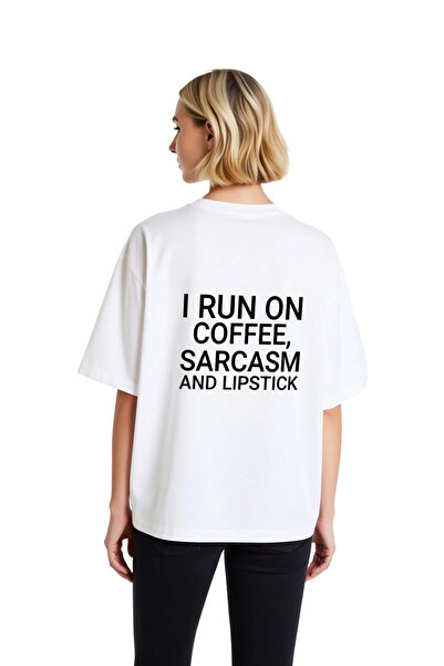 PayBuy Coffee and Sarcastic Lipstick Design Printed Women's Oversize T-Shirt