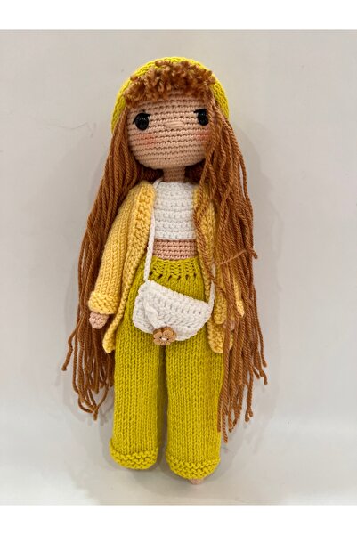 TOIVOS El Yapımı Amigurumi Örgü Bebek 28 cm Renkli Hırkalı Uzun Saçlı Tığ İşi...