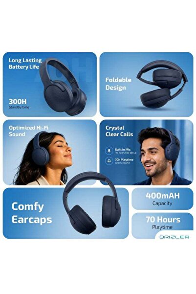 BRIZLER Wireless Over-Ear Headphones with 70-Hour Playtime, Bluetooth 5.4, 40mm Drivers, Deep Bass, Foldable Design, 3.5mm Aux & USB-C Adapter Included – Black