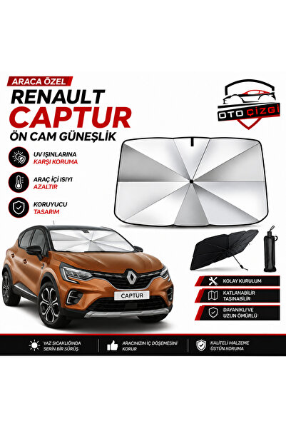 Oto Çizgi Renault Captur Şemsiye Tip Ön Cam Güneşliği Katlanabilir UV Korumal...