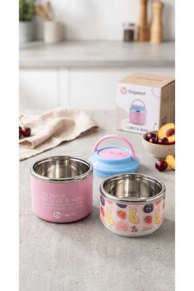 ALPA STORE Fixpoint 1060 ML Double Lunch Box Paslanmaz Çelik 2 Katlı Beslenme Yemek Kabı Yemek Kutusu Sefer Tası