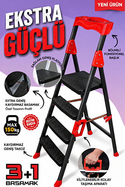 ZE Zigana Ev Gereçleri Elegance Siyah 3+1 geniş basamaklı ekstra sağlam katla...