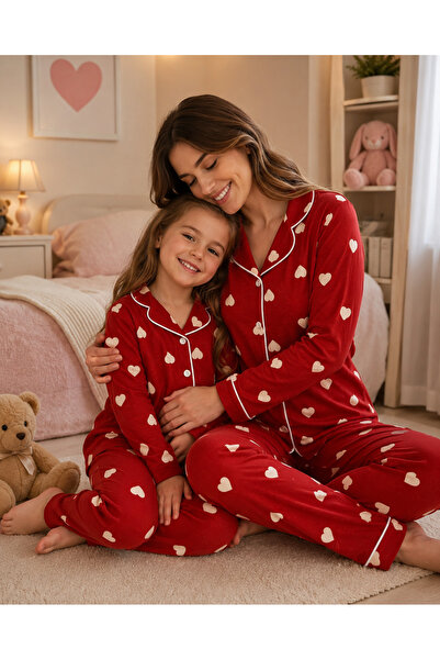 zahider Mother-Daughter Matching Cotton Buttoned Suede Long-Sleeved Pajama Se...