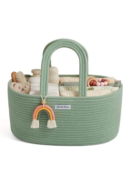 Blissful Diary Baby Diaper Caddy Organizer, Cotton Rope Diaper Caddy Basket, ...