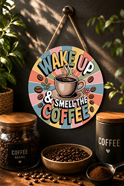 Mayeka Placă de perete rotundă din MDF cu tematică amuzantă despre cafea, „Af...