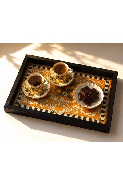 DEKORMED Decorative Lemon Patterned Wooden Presentation Tray – Coffee Serving...