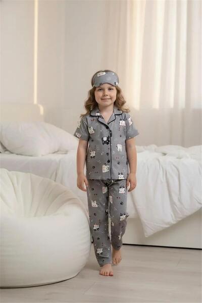 LUFFY KİDS Girl's Patterned Cotton Front Buttoned Eyelet Short Sleeve Pajama ...