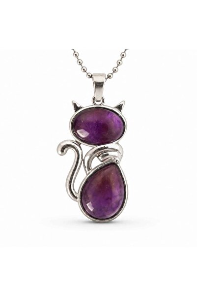 craftmystic Колие с естествен аметист във форма на котка - Защита, интуиция и...