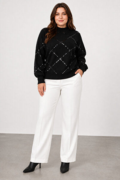 bihan store Women's Sequined Balloon Sleeve Knitwear Sweater K26 2561 - Black