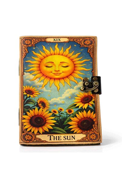 craftmystic Jurnal „The Sun” din piele naturala si hartie de bumbac galbena 2...