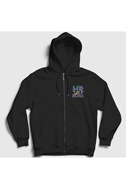 Presmono Unisex Black Hr Like a Human Resources Zippered Hooded Sweatshirt 46...