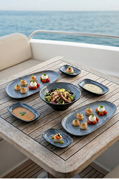 Happy Chef Blue Nebula 7 Parça Yemek Takımı, Çanta Hediyeli, Thermoset Melamin