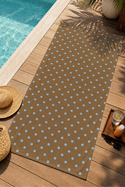 Evmila Modern Brown Blue Mini Polka Dot Patterned 70X150 Beach Towel - Digita...