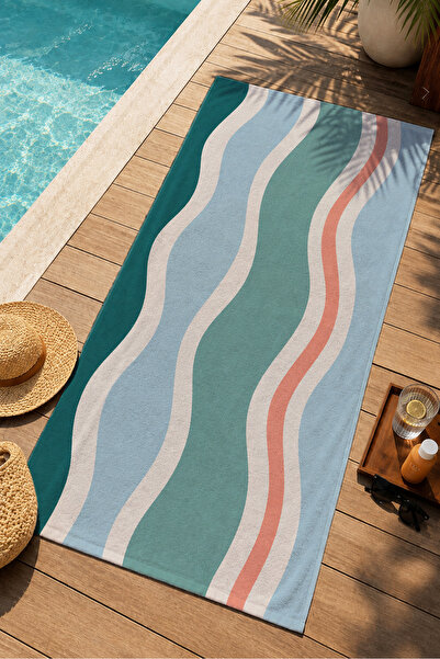 Evmila Pastel Turquoise Blue Coral Wavy Line Patterned 70X150 Beach Towel - D...