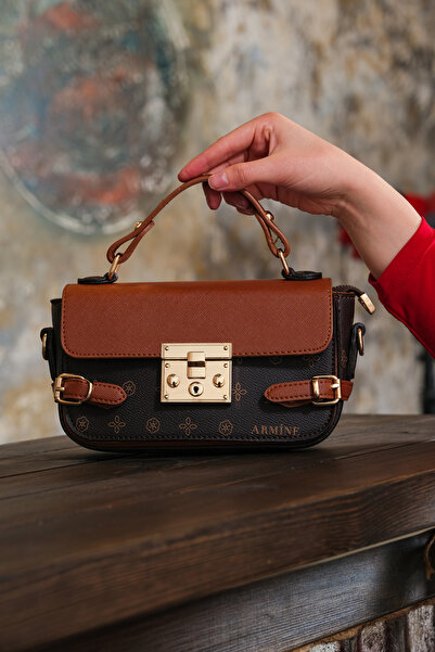 Armine 359 Brown Printed Women's Handbag with Shoulder Strap